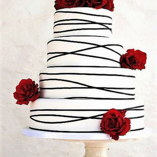 White Wedding Cake with Black Trim & Roses