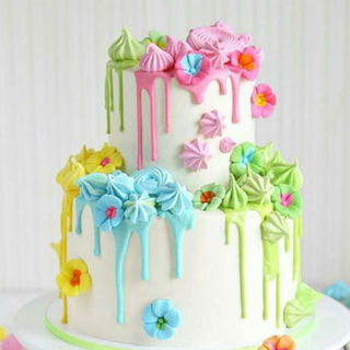 Two Tier Multi Colour Floral Drip Cake 