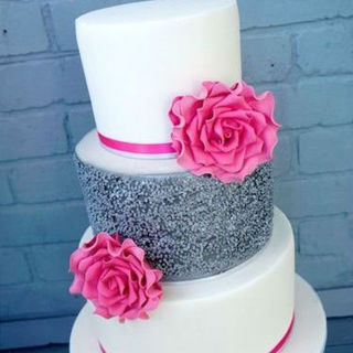 White, Silver & Pink Cake