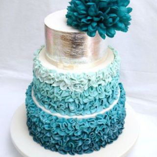 Ombre Ruffles & Silver Wedding Cake 