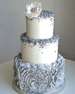 White & Grey Ruffle Beaded Cake  