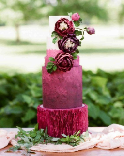 Burgundy Ruffle Wedding Cake