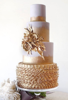 Gold & White Tiered Wedding Cake