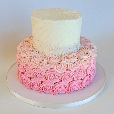 White & Pink Ombre Rosette Cake | Cake & Bake Kiwi