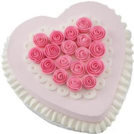 White & Pink Rosette Heart Cake